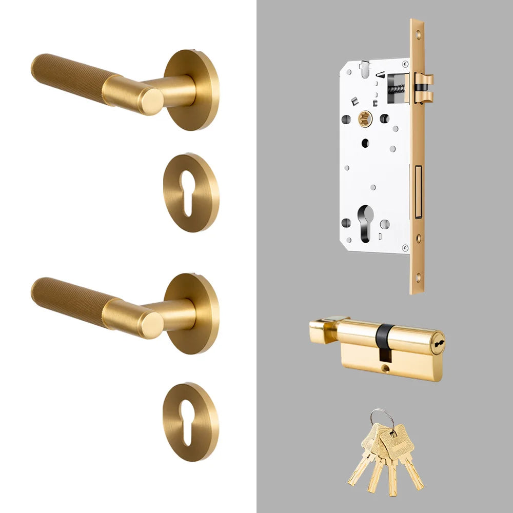 Tidesmit DOOROOM brass knurled matte copper interior door lock with integrated smart camera security.