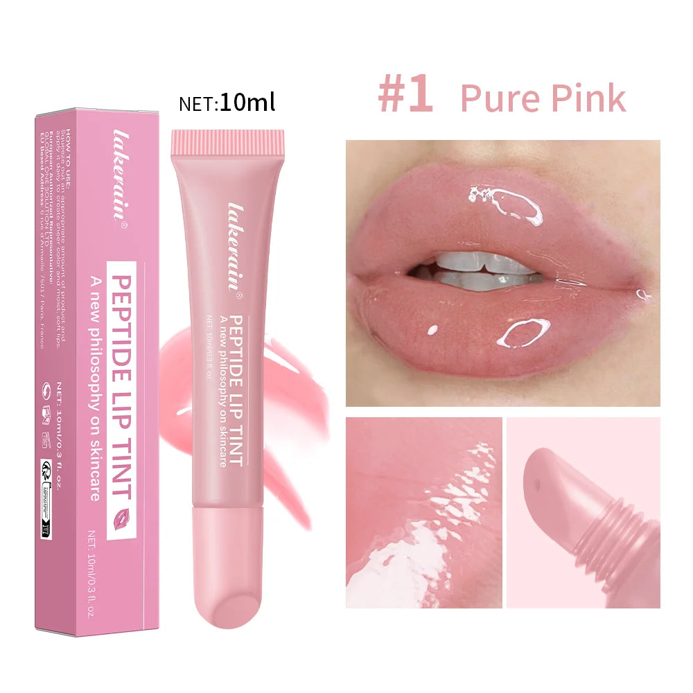 Pure Pink hydrating lip gloss with high-shine glass finish, plumping effect, and smooth, non-sticky texture.