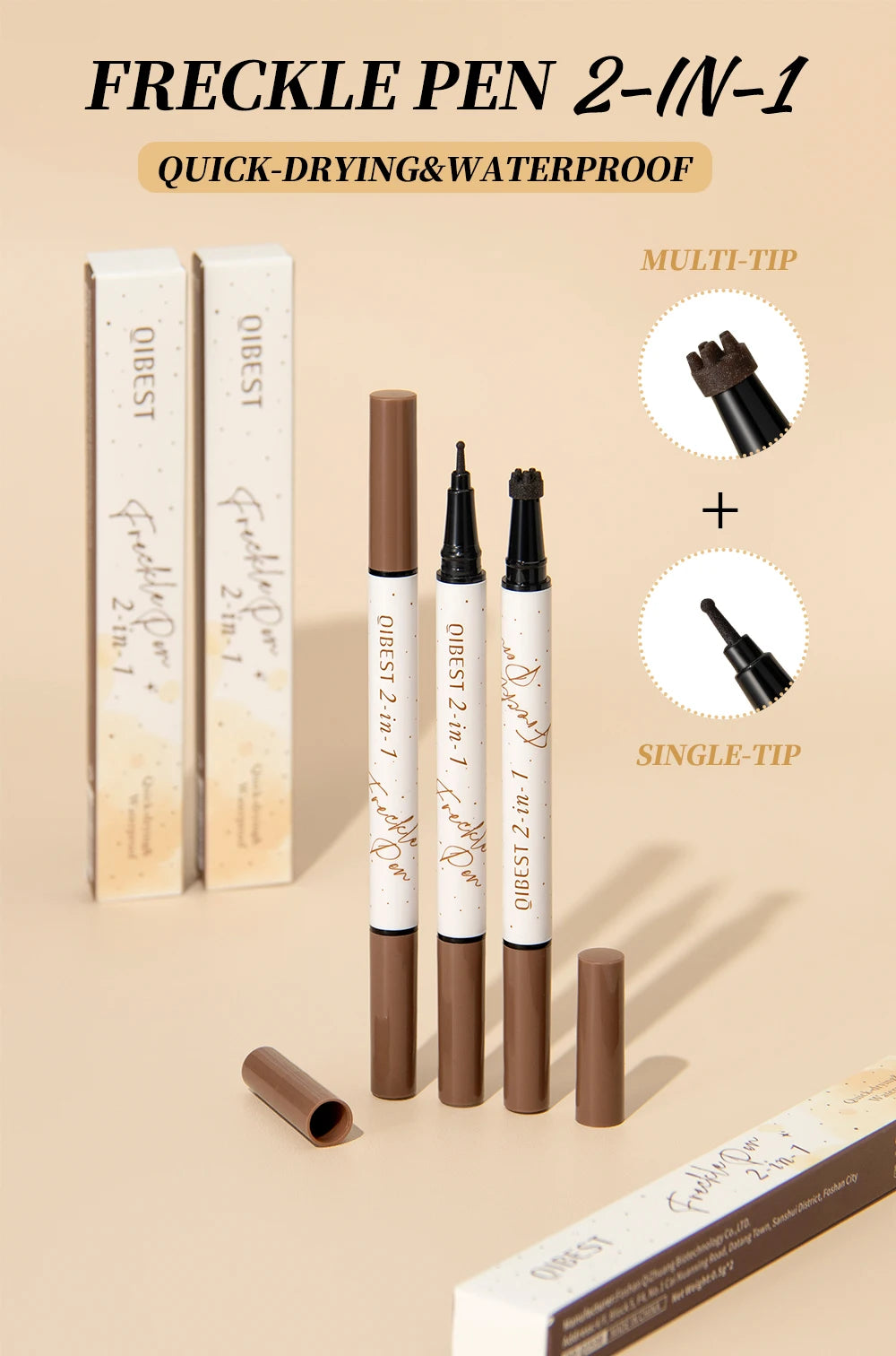 Tidesmit 2-IN-1 double-end freckles stamp pen for natural brown faux freckle makeup waterproof face contour detail