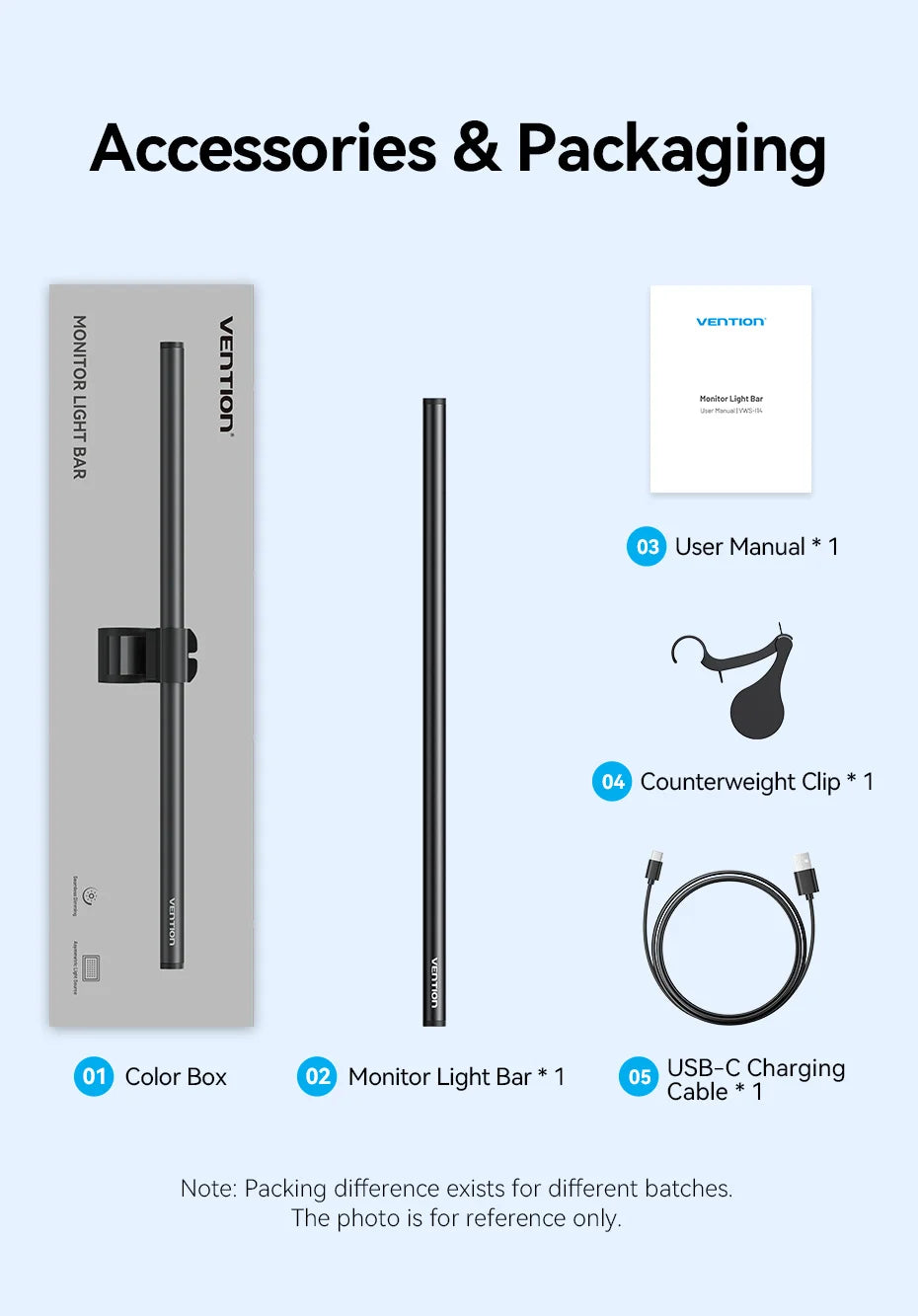 Vention LED Monitor Light Bar PC Laptop Screen Light Bar Hanging Eye Protection Asymmetric Light Source USB 3 Colour Read Lamp