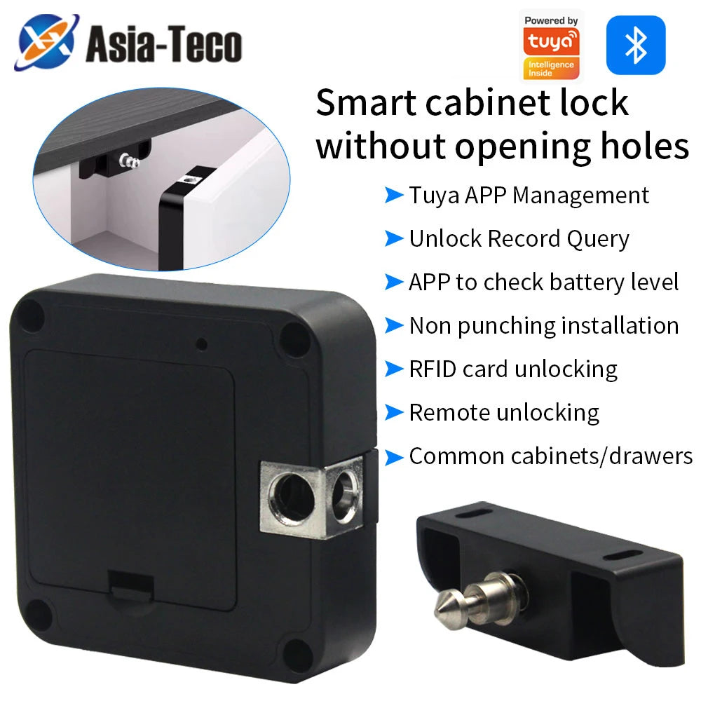 Support Tuya App Bluetooth Cabinet Drawer Invisible Electronic Lock 13.56M RF Card Smart Drawer Lock Keyless