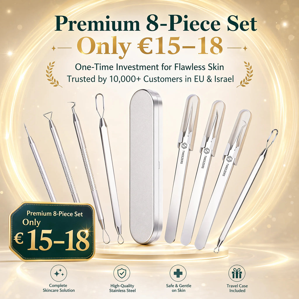 Stainless Steel Acne Needle Set of 8 Pieces, High-Density Blackhead Tweezers, Professional Acne Extraction Needles, Tool for Removing Closed Comedones, Portable Storage Set for Home and Beauty Salon Use