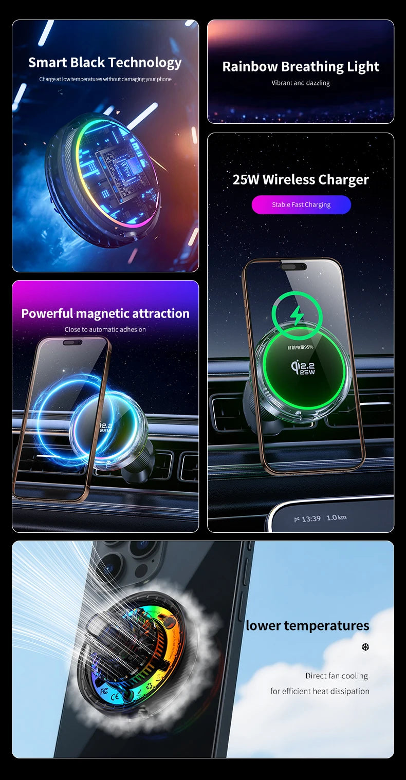 Tidesmit 25W Magnetic Wireless Car Charger - Qi Certified Fast Charging Tidesmit