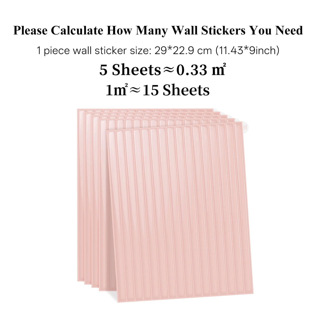 Stack of pink peel-and-stick wall tile sheets with vertical ribbed pattern