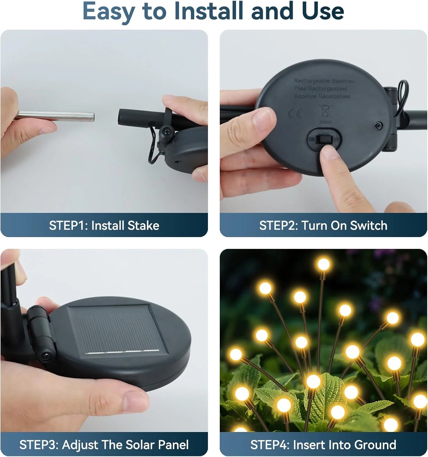2 Pack Halloween Solar Firefly Lights 16 LED Spooky Garden Decoration Lights, Warm White Solar Powered Outdoor Pathway Lights with 2 Lighting Modes for Yard Lawn Patio Walkway Tree Fence Party Holiday Decor
