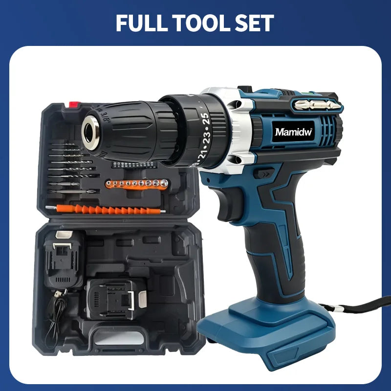 Mamidw Brushless Electric Drill, Ergonomic Design, Durable Structure, Compact Design, Sturdy Construction, Drilling Machine, Electric Drill, Comes with a Complete Tool Set, Compatible with Makita 18V Battery PIN.