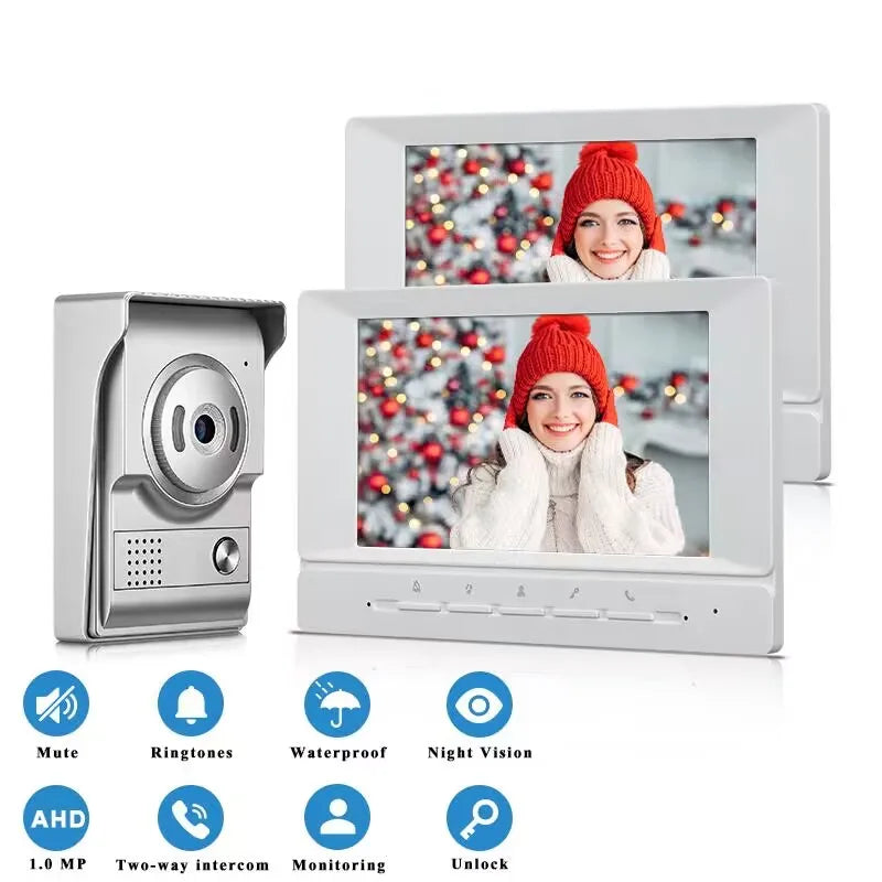 Video Intercom for Home Apartment 7-Inch Screen Support Monitor Unlock Video Intercom with Camera 4 Wire Door Bell