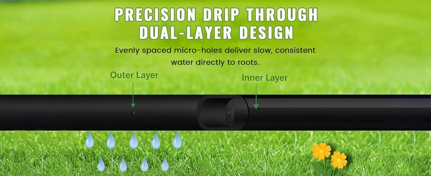 1/4" Irrigation Dripline Tubing 100Ft Roll 6" Emitter Spacing 0.5 GPH Emitters Built-In Drip Irrigation Line with 1/4" Fittings