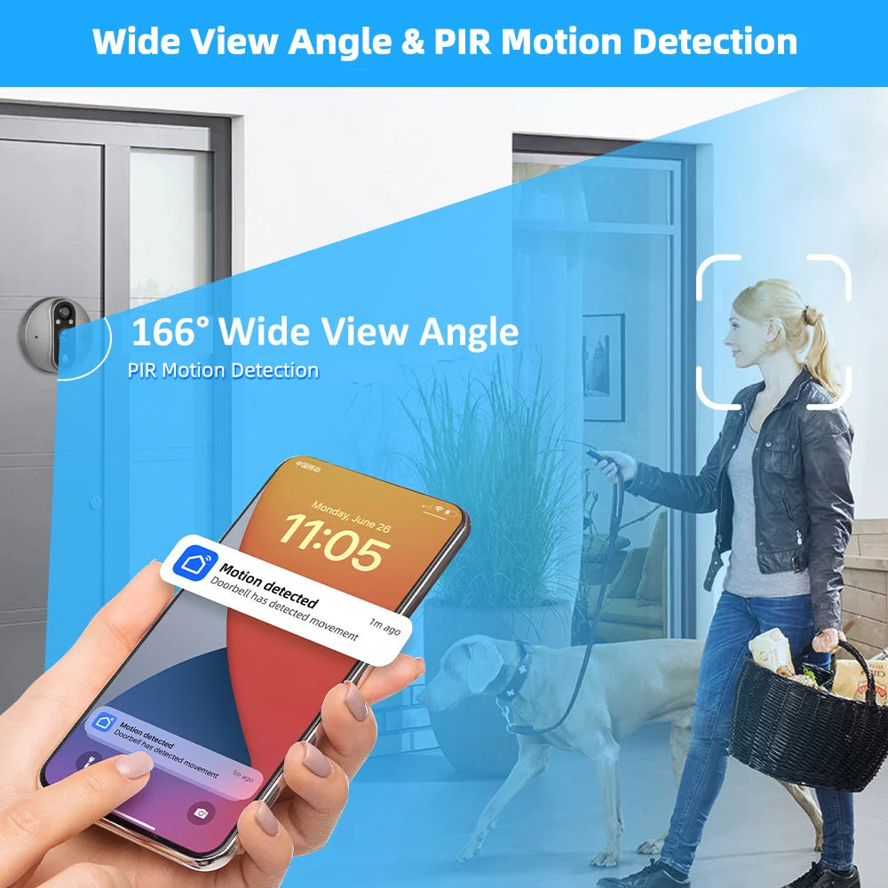 4.3'' IPS Screen Smart life/Tuya APP 2.4G 3MP Wireless wifi Video Intercom Doorbell eye PIR High-definition Visual Monitoring