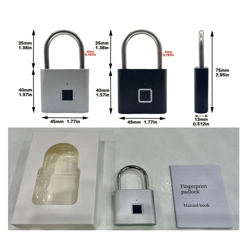 CDOK P2 Fingerprint Padlock, Built-in Rechargeable Battery, Outdoor Waterproof, Easy to Use