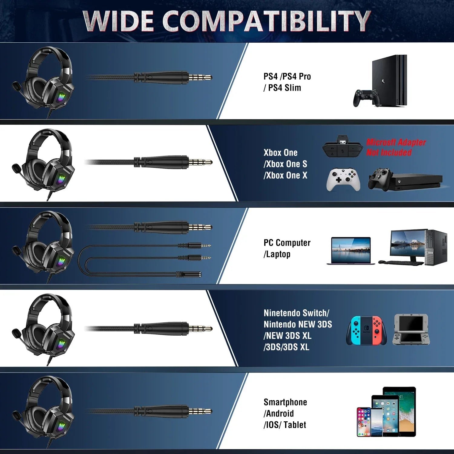Wired Gaming Headphones With HD Mic and RGB Lights - Tidesmit Tidesmit