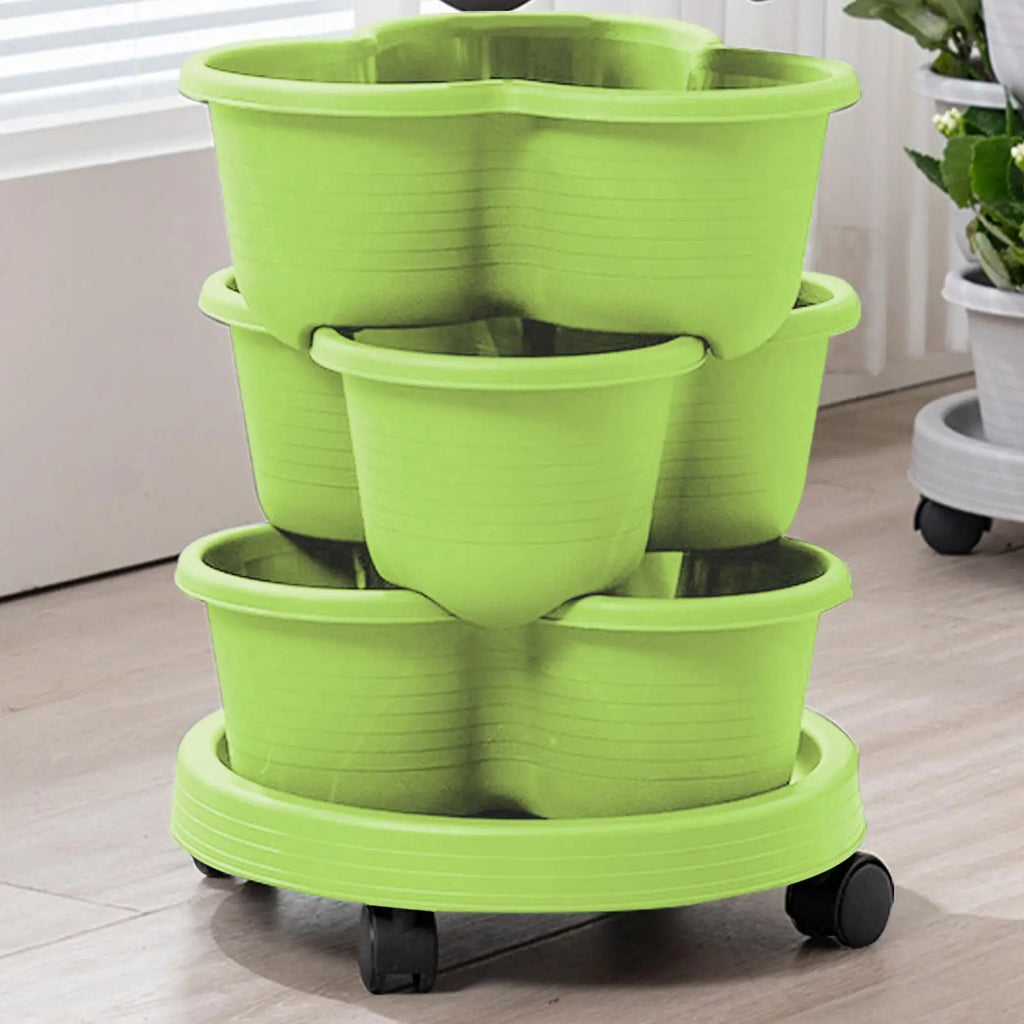 Vertical Garden Tower Stackable Outdoor Vegetable Pots Tiered Planter With Wheels For Indoor Outdoor Balcony Patio Backyard Lawn