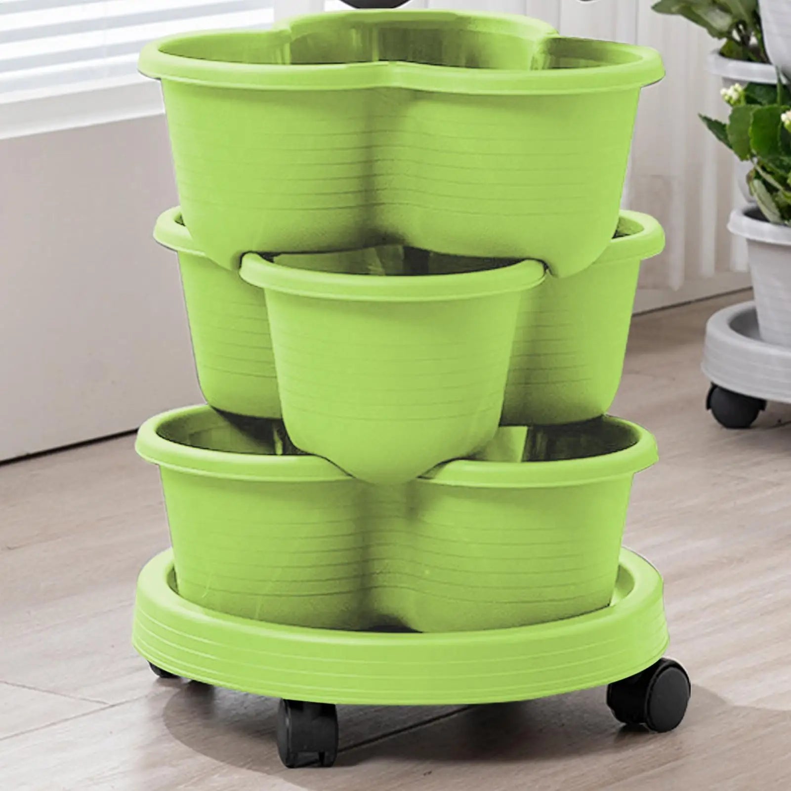 Vertical Garden Tower Stackable Outdoor Vegetable Pots Tiered Planter With Wheels For Indoor Outdoor Balcony Patio Backyard Lawn