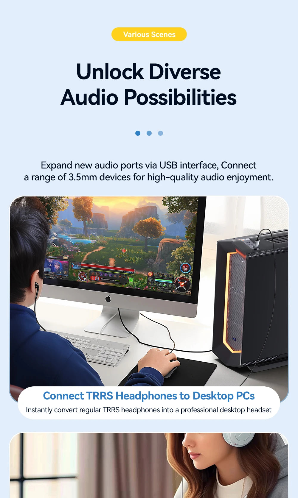 USB to 3.5mm Audio Adapter for Laptop - Dual or Single Jack Tidesmit