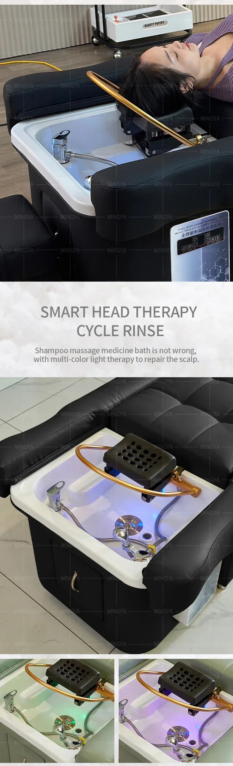 Massage Shampoo Bed with Foot Spa - Professional Black Spa Chair Massage Chairs Tidesmit
