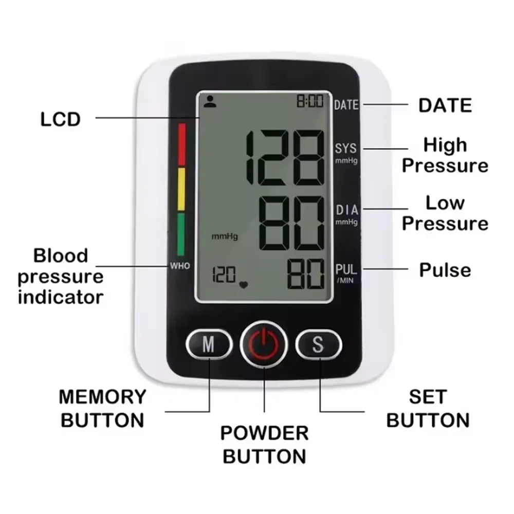 Voice Portable LED Upper Arm Blood Pressure Monitor Portable Rechargeable Digital Tonometer Sphygmomanometer BP Monitor