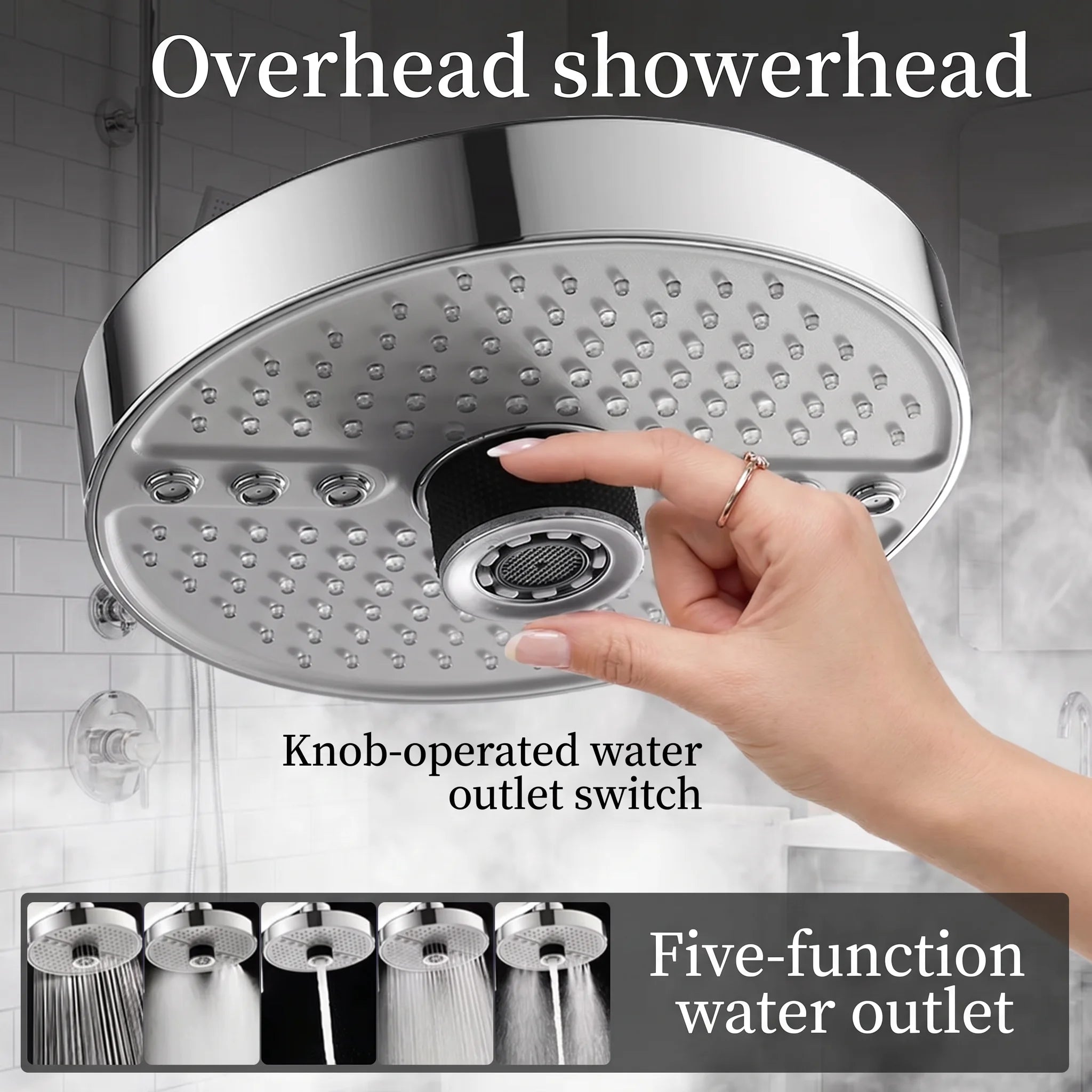 Adjustable Rainfall Shower Head 5 Modes Big Panel High-pressure Large Flow Top Spray 175mm Ceiling Mounted Supercharge Shower