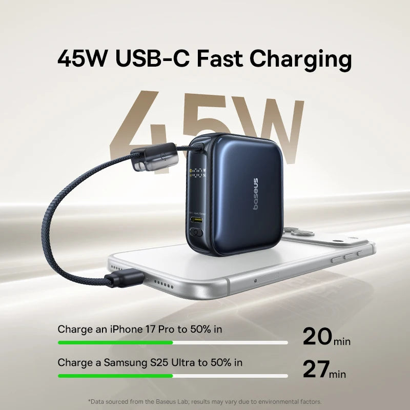 Tidesmit 10000mAh Fast Charging Power Bank with Built-in USB-C Cable Tidesmit
