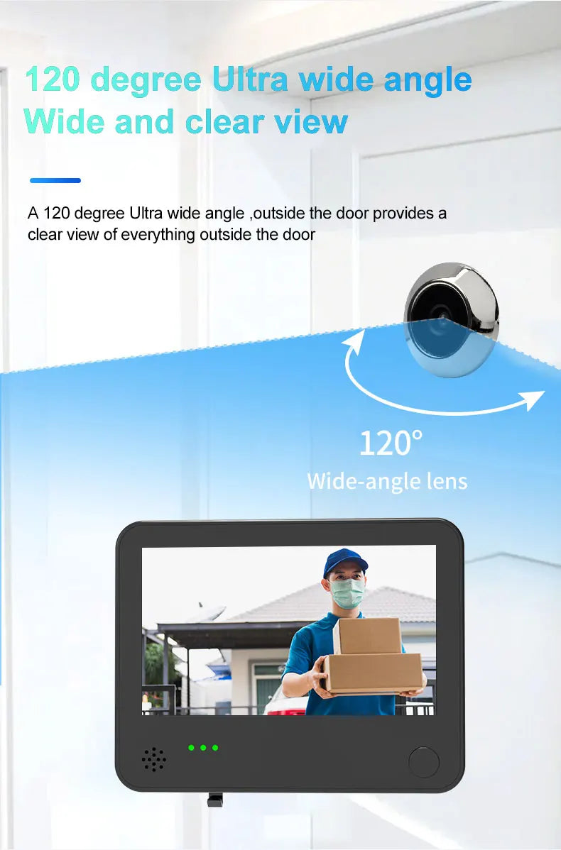 Danmini Digital Door Peepholes 4.3 Door Bell Visual Doorbell Security Camera Outdoor Housing Wireless Bell HD Peephole Camera