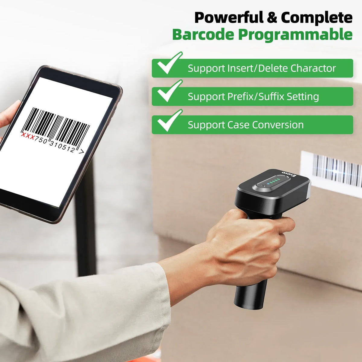 Eyoyo Auto-sensing Screen Scanning 1D Bluetooth Barcode Scanner With 2500mAh Power Indicator Wireless 2D QR Code Reader 4-mil