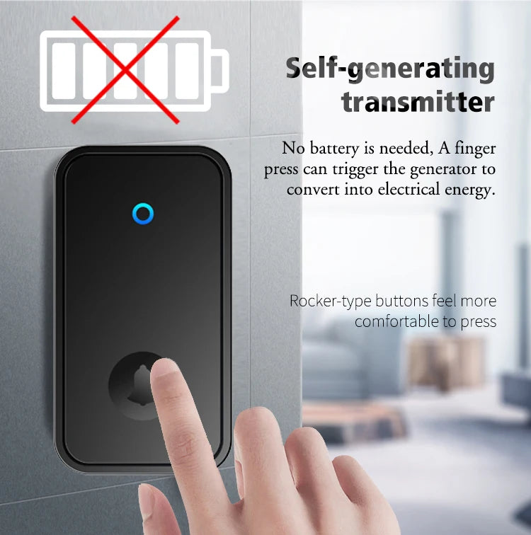 Self Powered Waterproof Wireless Doorbell Smart Home Without Battery Doorbell With Ringtone 150M Remote Receiver Bell