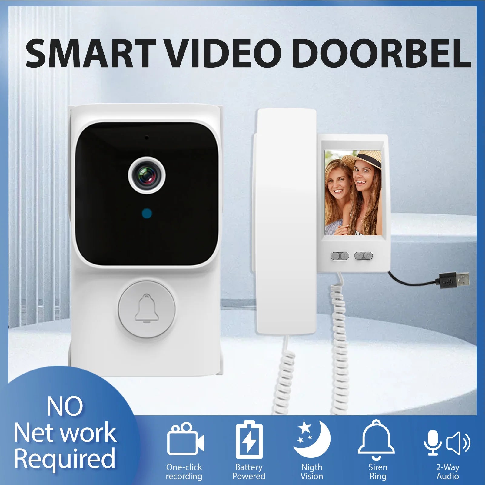 Wireless Video Doorbell Intercom 3.5" IPS Screen 2.4G Private Protocol IR Night Vision for Home Security IP44 Weatherproof