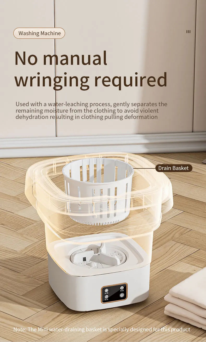 Tidesmit 9L foldable portable washing machine with LCD display and spin dryer for underwear and socks, side view 18.