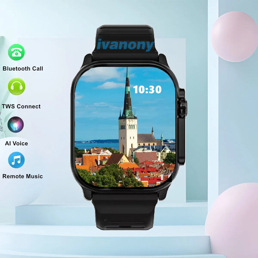 Ivanony Smart Watch DT Ultra 4 Smartwatch Men Support TWS Earphone Connect Bluetooth Call  Google Map Compass Amoled Smartwatch