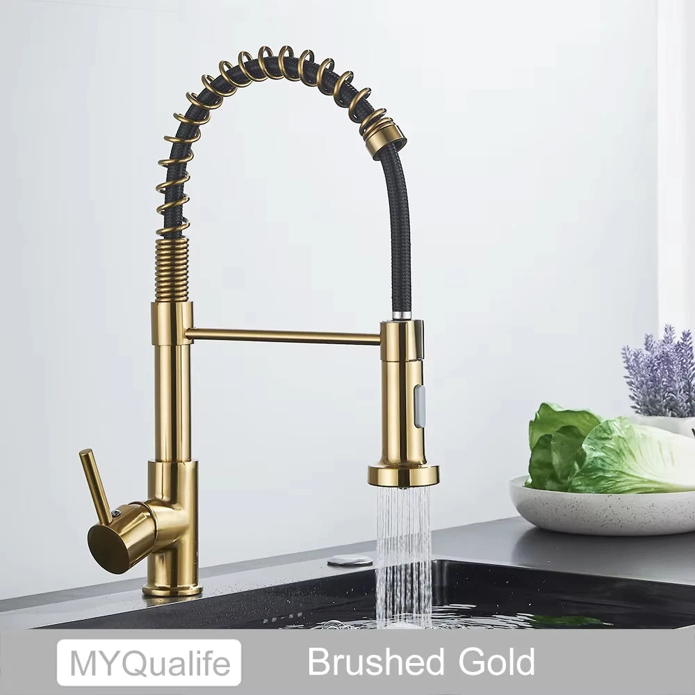 Kitchen Sink Faucet Single Hanlde Single Hole 2 Ways Sprayer Hot and Cold Water Tap Deck Mounted Bathroom Kitchen Crane