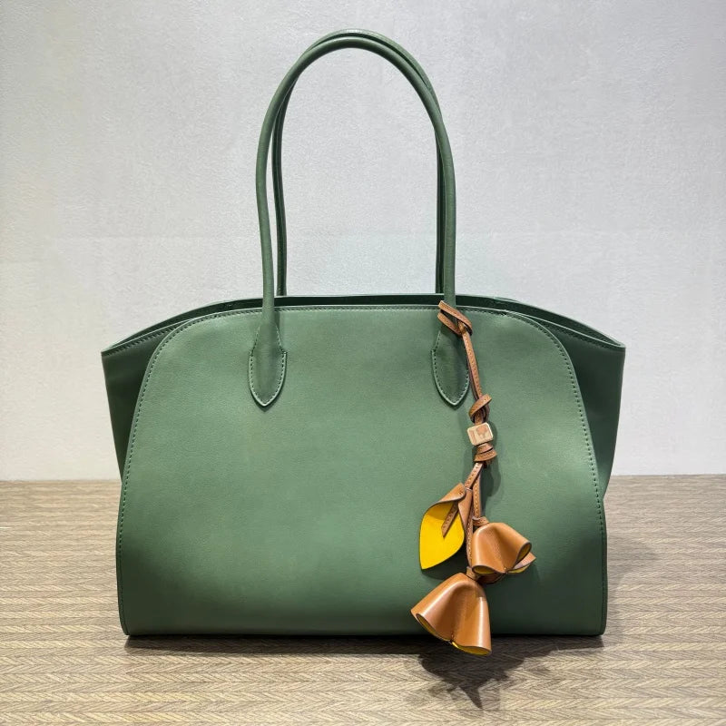2026 high-quality genuine leather Marlo 12 inch 14 inch saddle leather tote bag, women's shoulder bag, high-end leather texture,