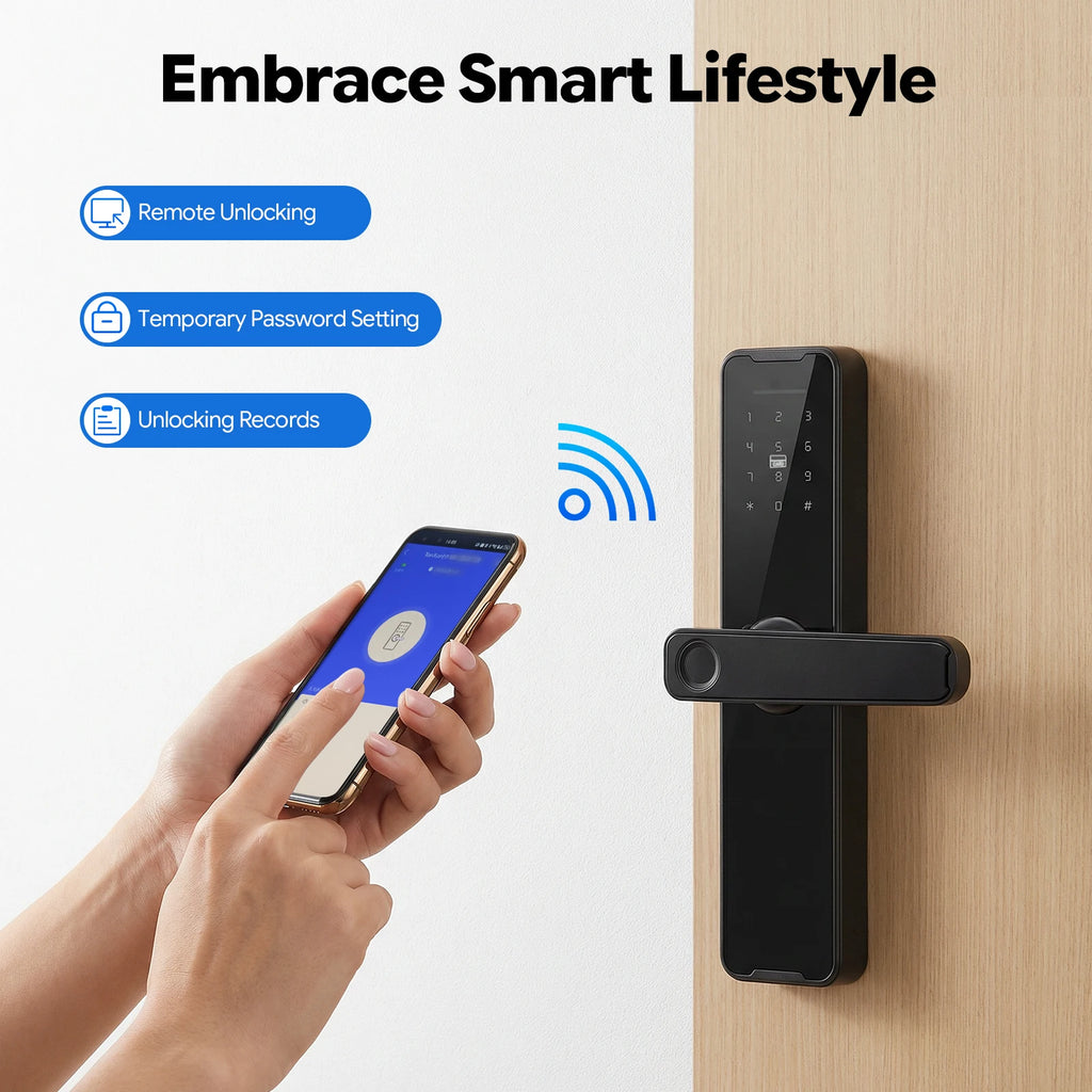 Intelligent Door Lock, Fingerprint Door-lock for Tuya APP, USB Smart Lock Remote Access Unlocking for Homes, Hotels