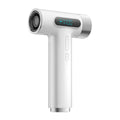 White portable wireless hair dryer with digital LED display, high wind power, and ergonomic design for dorm use.