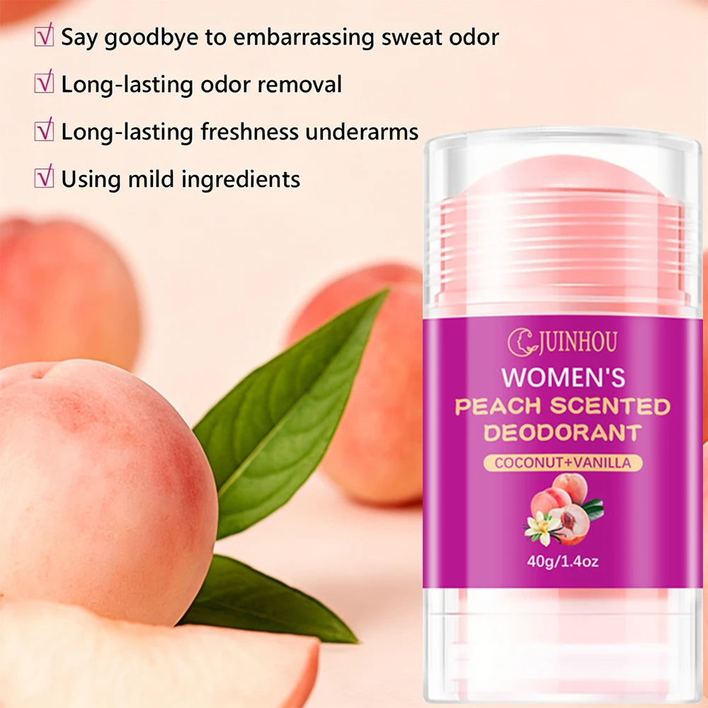 Tidesmit JUINHOU 40g moisturizing peach deodorant stick for women, a portable antiperspirant with light peach scent.