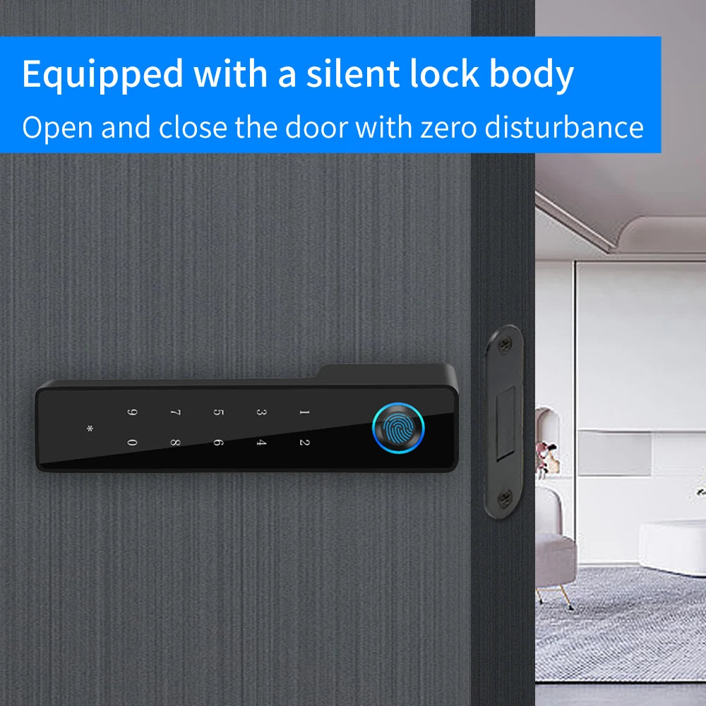 European Handle Door Fingerprint Lock Hidden Keyhole Tuya for Bedroom Study Magnetic One-word Minimalist Ecological Silent Lock