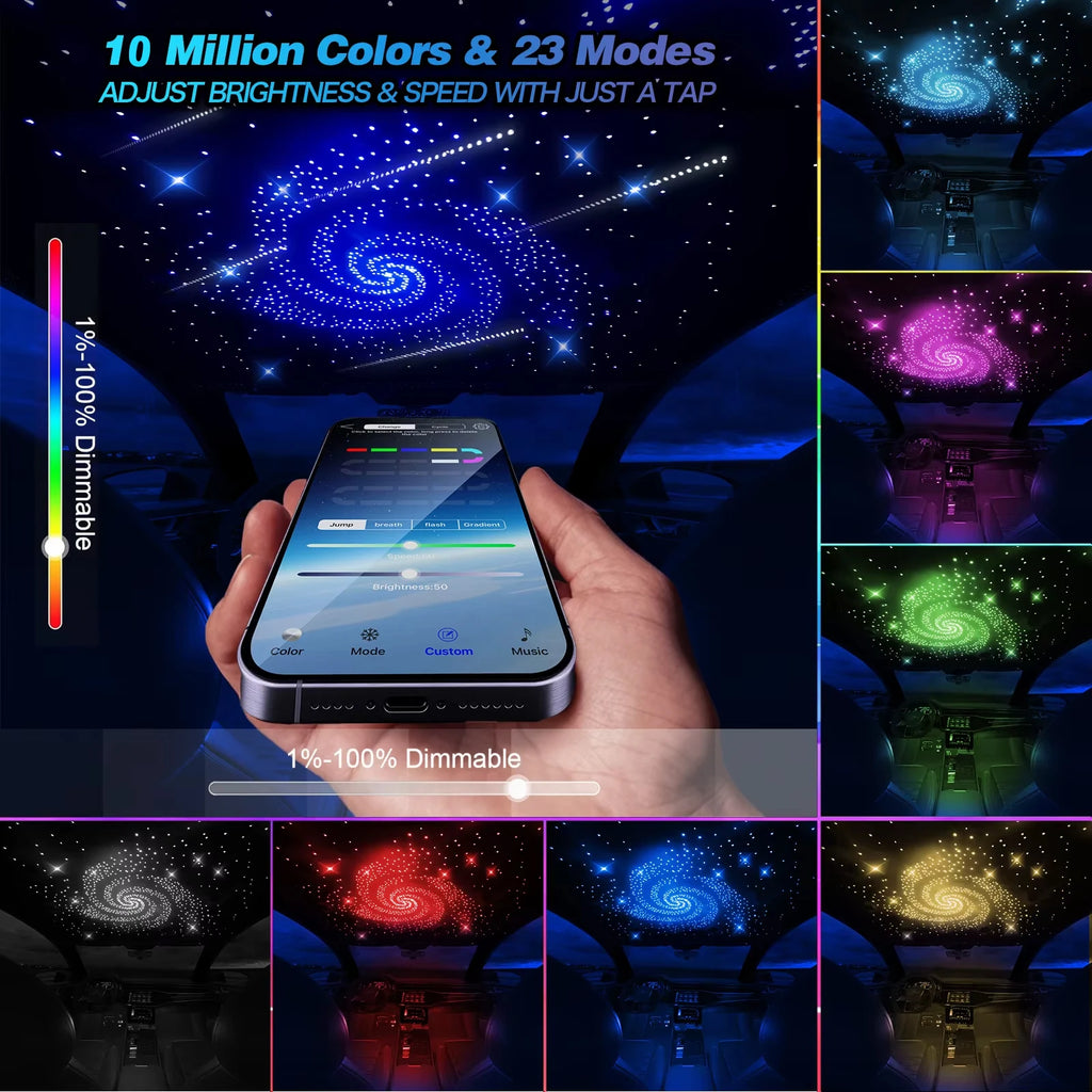 1200PCS Twinkle Starlight Headliner DIY Kit – Fiber Optic Car Ceiling Lights with Meteor Effect, RGBW Modes, Bluetooth Control