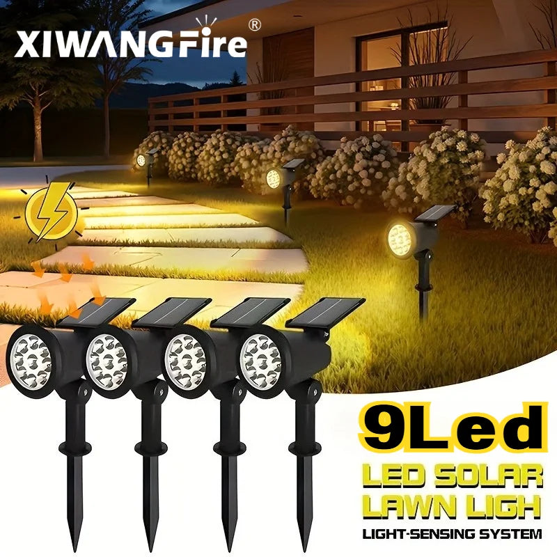 Solar 9 LED Ground Lights Outdoor, IP65 Waterproof Brightness Adjustable Spot Light for Garden Backyard Driveway Patio Decor