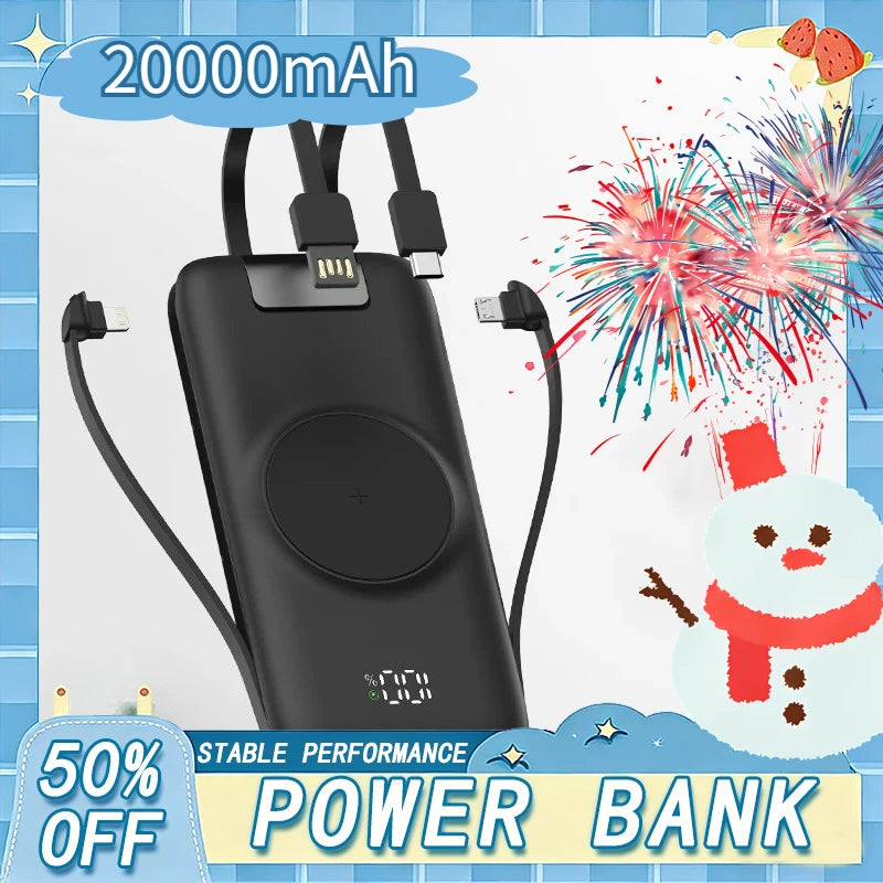20000mAh Fast Charging Power Bank with Built-in Cables by Tidesmit Tidesmit