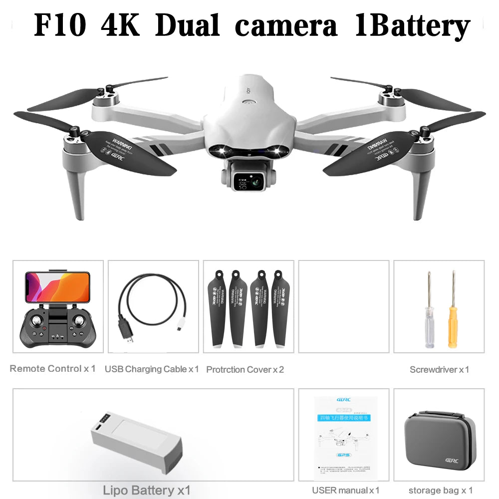 GPS Drone with 8K Dual Camera - Foldable Brushless Quadcopter F10-4K-1B-bag Tidesmit
