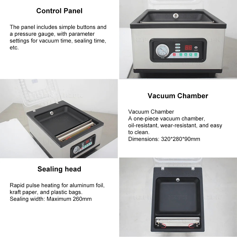 HAIZHOU Commercial Vacuum Sealer Machine Automatic Chamber Food Packaging Machine Desktop Stainless Steel Sealer for Meat Fruit