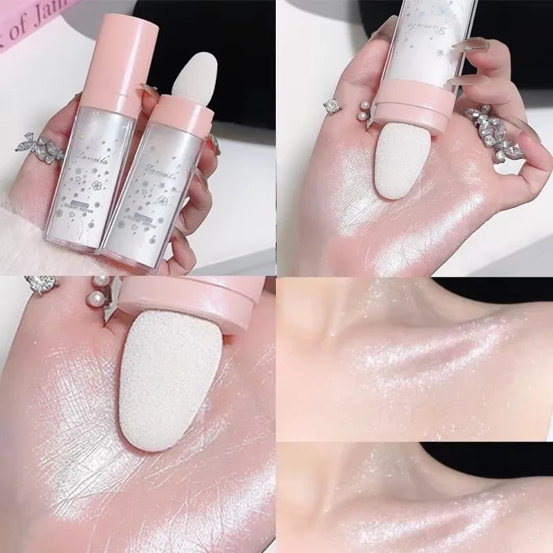 Tidesmit 3-color glitter powder highlighter for face and body showing shimmering blush and contour texture swatch