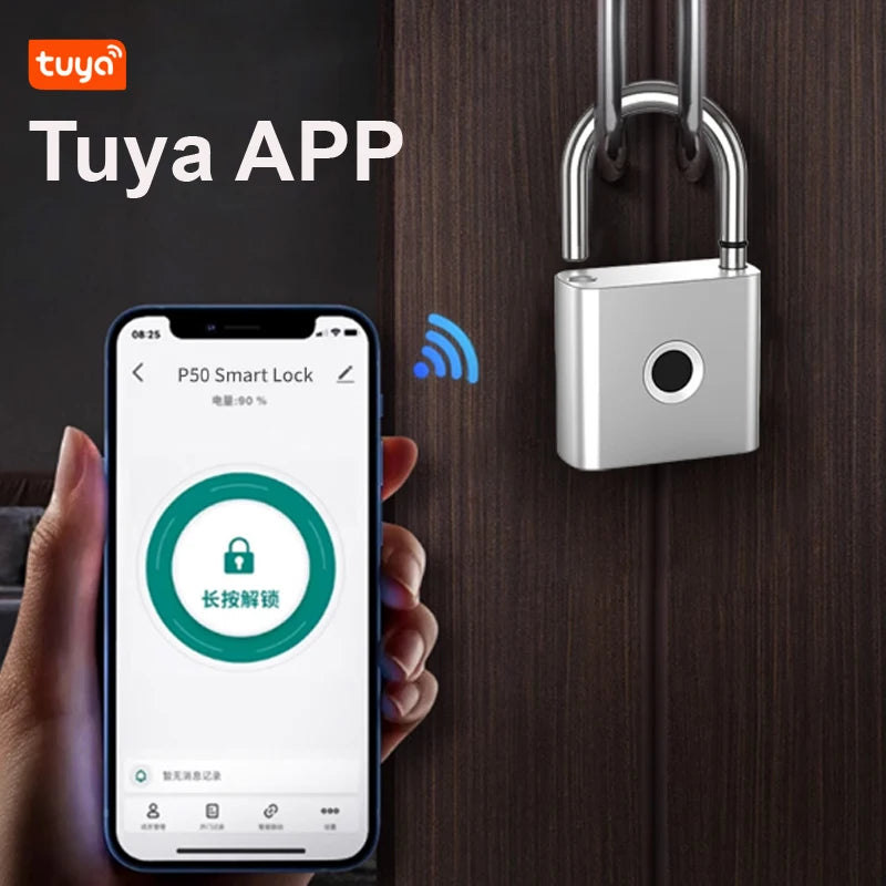 Tuya Fingerprint Padlock Bluetooth Smart Home Door Lock 20 Groups Fingerprint Safe Backup Key USB Charging For Home House Garage
