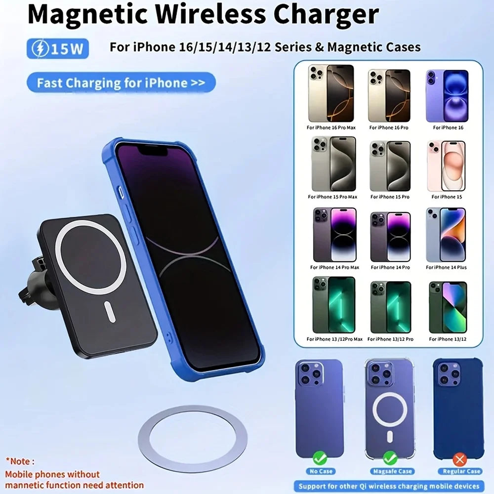 Wireless Car Phone Charger Magnetic Mount - Qi Certified Fast Charging Tidesmit