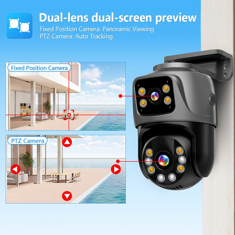 Movols 6MP XMEYE POE Surveillance System Dual Lens PTZ Two Way Audio POE Security Camera System 16CH NVR Video Surveillance Kit
