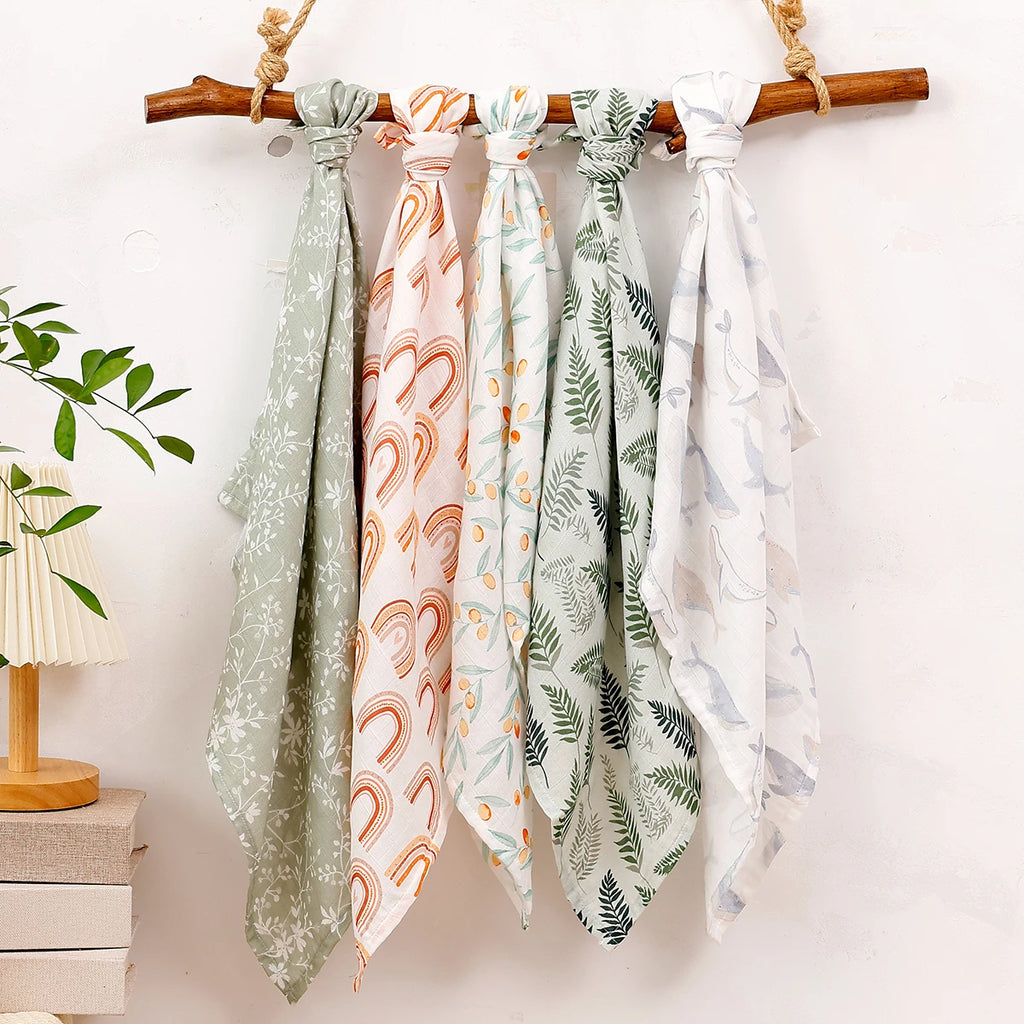 5Pcs/set 60*60cm Super Soft Bamboo Cotton Muslin Blankets Infant Boy/Girl Multi-Use Feeding Burp Cloth Towel Baby Burp Cloth Set