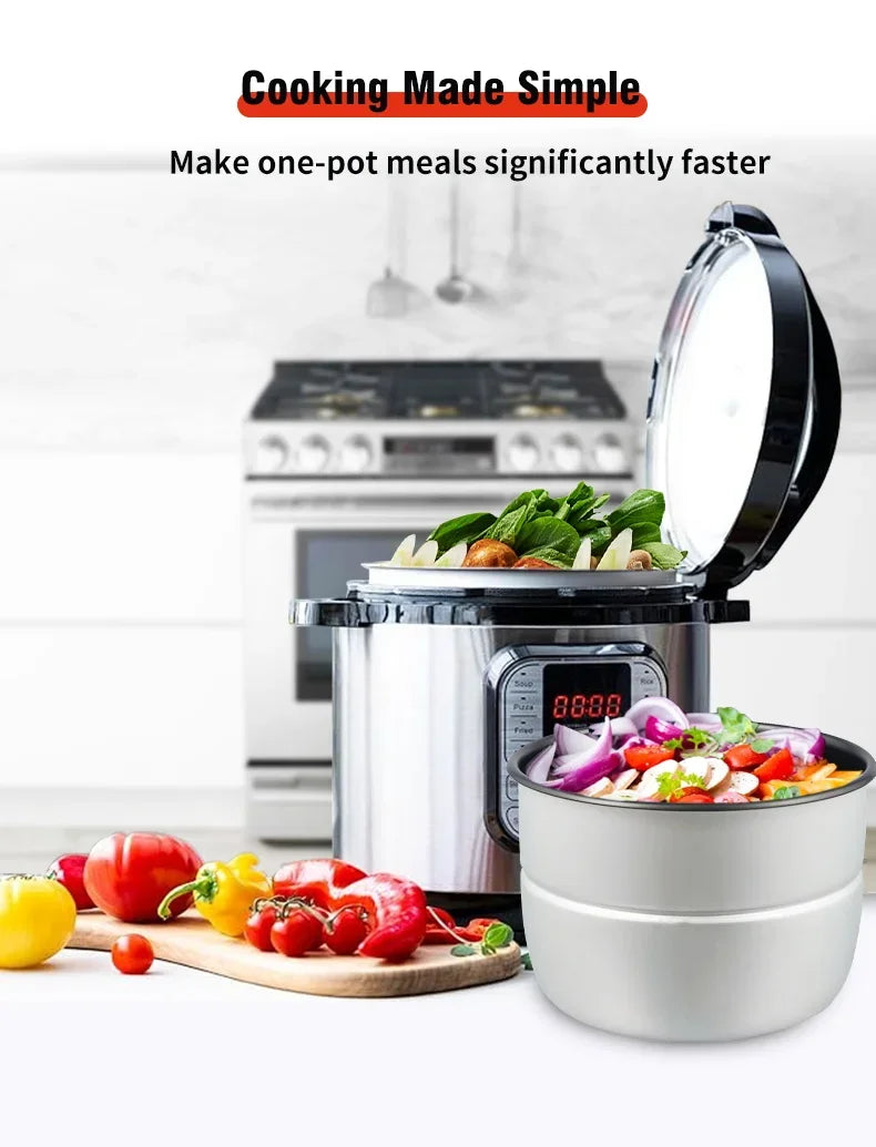Tidesmit 5L stainless steel electric pressure cooker showing interior pot and digital control panel features