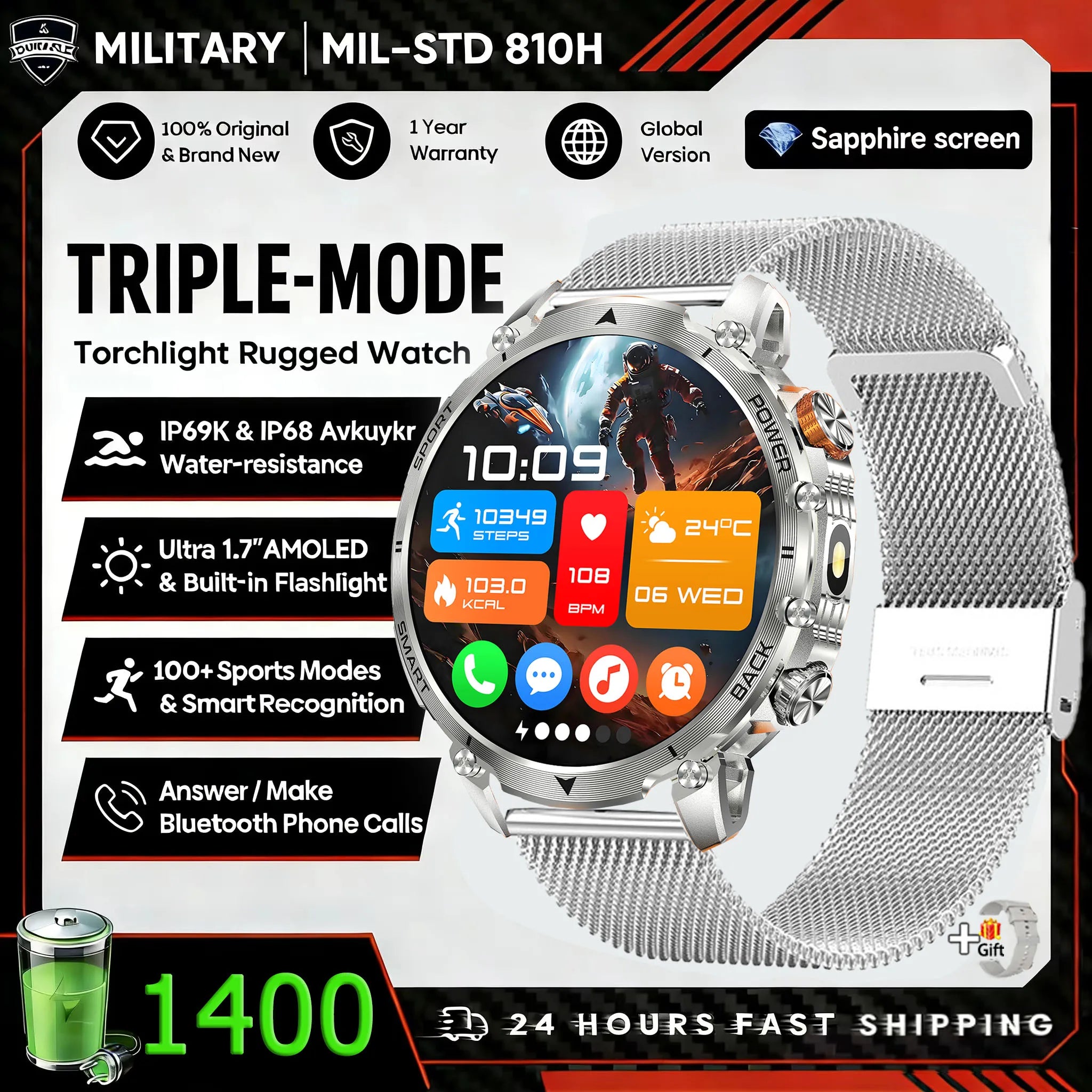 New outdoor GPS path 1.46"100+sport Bluetooth calling Smart Watch IP68 Waterproof Sports Run tracker Outdoors Compass Smartwatch