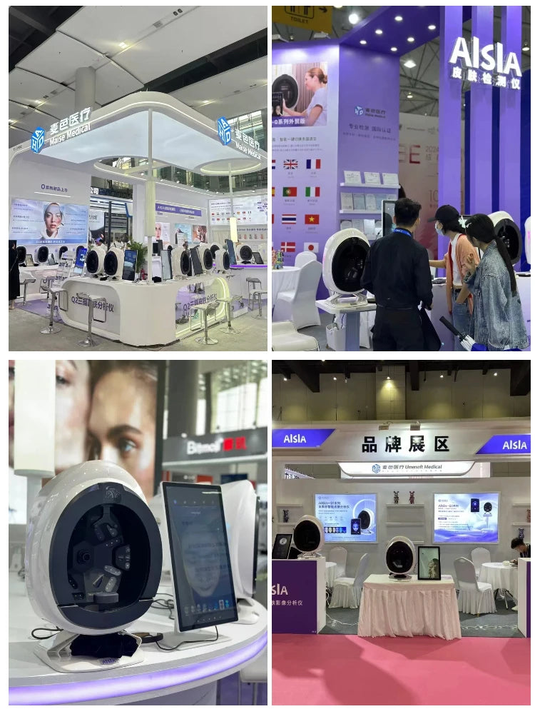 Smart facial skin detection and analysis instrument in white, featuring anti-aging scan technology on display.