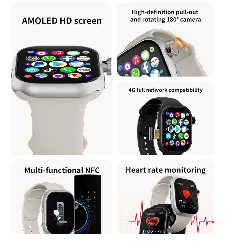 YLL-VP19 PRO 4G LTE Smart Watch WIFI GPS Big AMOLED Screen Color Display SIM Call Android IOS Compatibility Sleep Tracker IP67