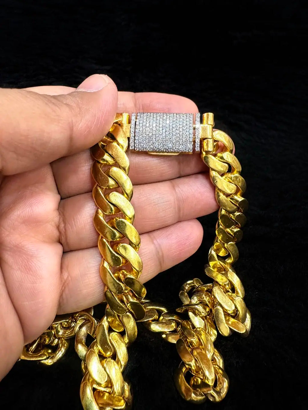 Moissanite 14K Yellow Gold Plated Vintage Tishya Diamond Women's Necklace 14mm X 28/24/22/20/18/16" Miami Link Chain Anniversary