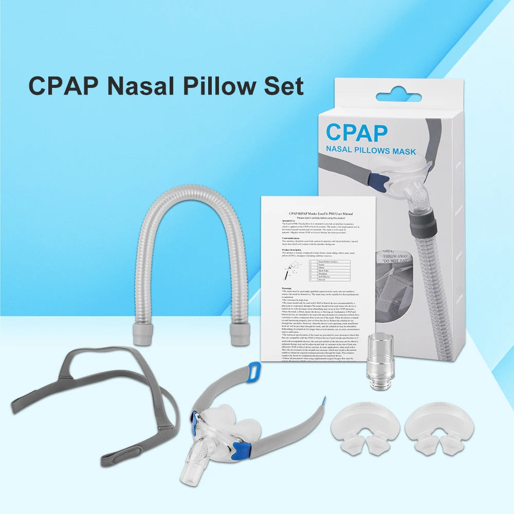 CPAP Nasal Pillow Mask, Nasal Pillow Set with Detachable Headgear, Frame, Tube and 3 Different Sizes of Nasal Pillows(S,M,L)